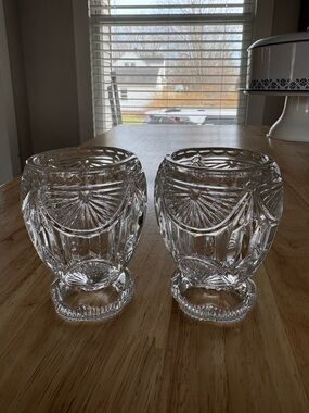 Pair Antique Crystal Reversible Candle Holders or Bud vases